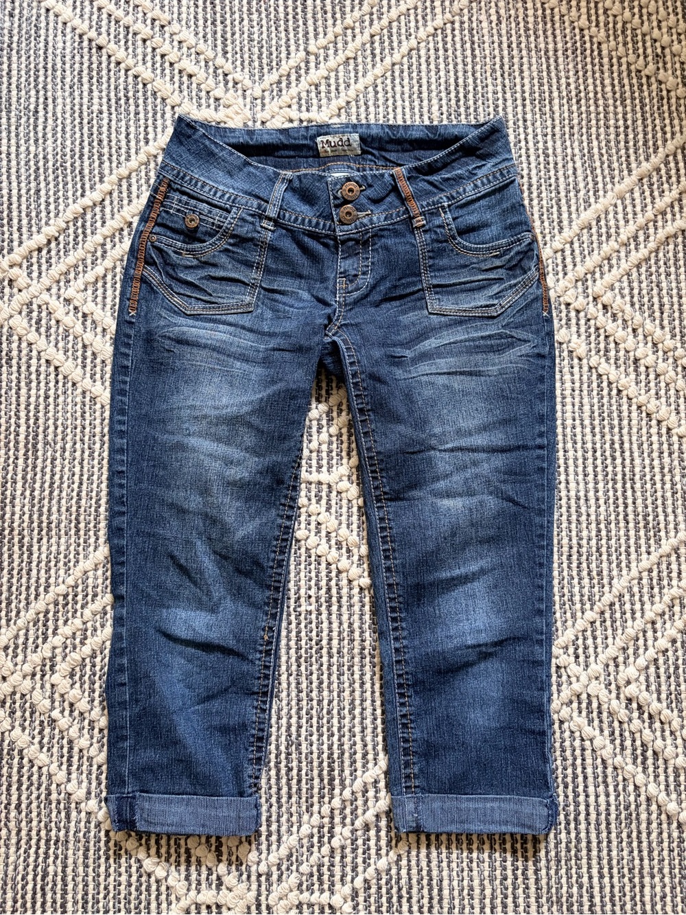 Mudd Dark Denim Capri Jeans with Cuffed Hem